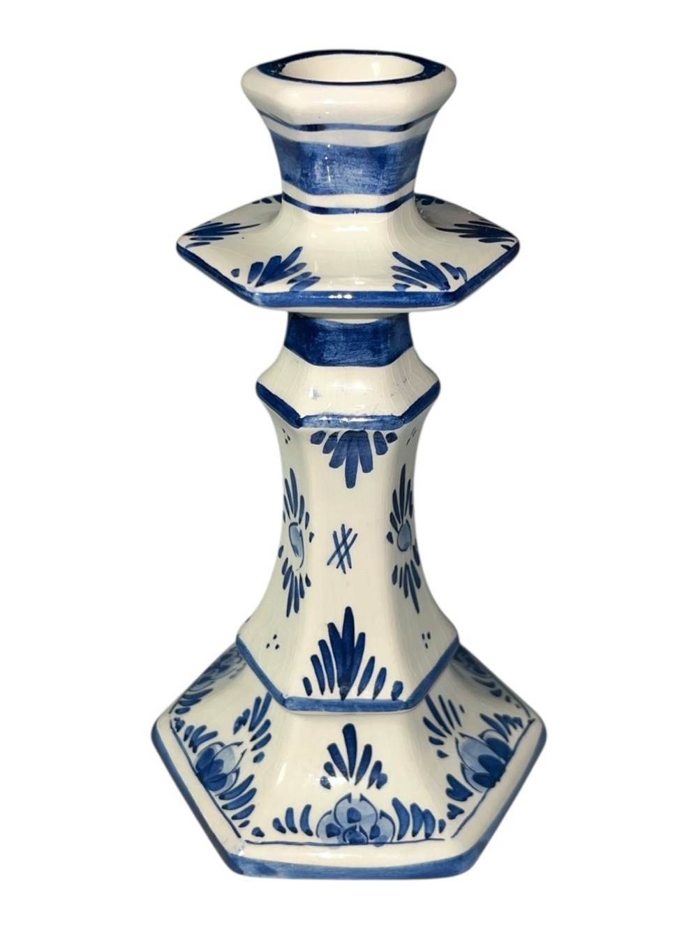 Vintage Hand-Painted Delft Blue & White Ceramic Candlestick Holder